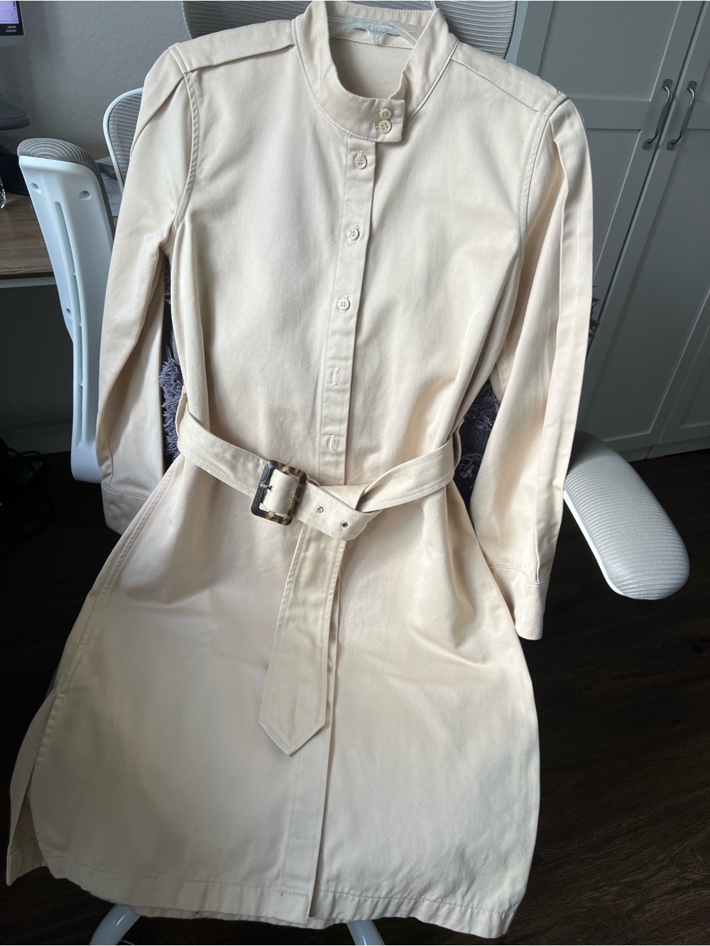 baldwin Cream Button-Front Belted Midi Dress
